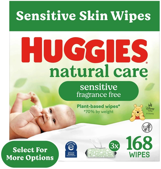 Main image of Huggies Natural Care Sensitive Fragrance-Free Baby Wipes, Unscented Wipes, 3 Packs, 168 Wipes