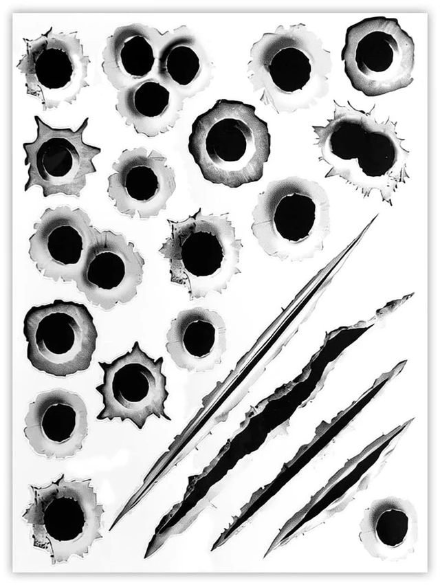 Main image of 3D Bullet Hole Car Stickers, Ultra-Realistic Fake Bullet Hole Auto Body Scratch Decal, Waterproof PVC Fake Hole Sticker Automotive Tattoo Decoration for Bumper Window Helmet (Style A)