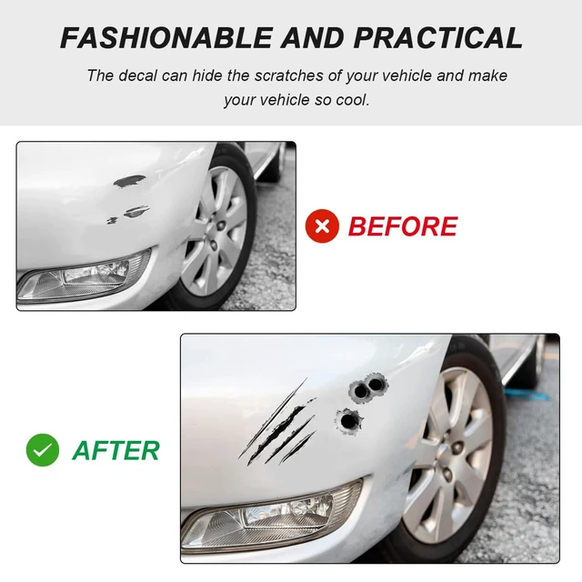Alt view image 3 of 6 - 3D Bullet Hole Car Stickers, Ultra-Realistic Fake Bullet Hole Auto Body Scratch Decal, Waterproof PVC Fake Hole Sticker Automotive Tattoo Decoration for Bumper Window Helmet (Style A)