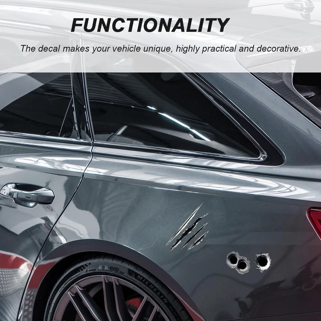 Alt view image 4 of 6 - 3D Bullet Hole Car Stickers, Ultra-Realistic Fake Bullet Hole Auto Body Scratch Decal, Waterproof PVC Fake Hole Sticker Automotive Tattoo Decoration for Bumper Window Helmet (Style A)