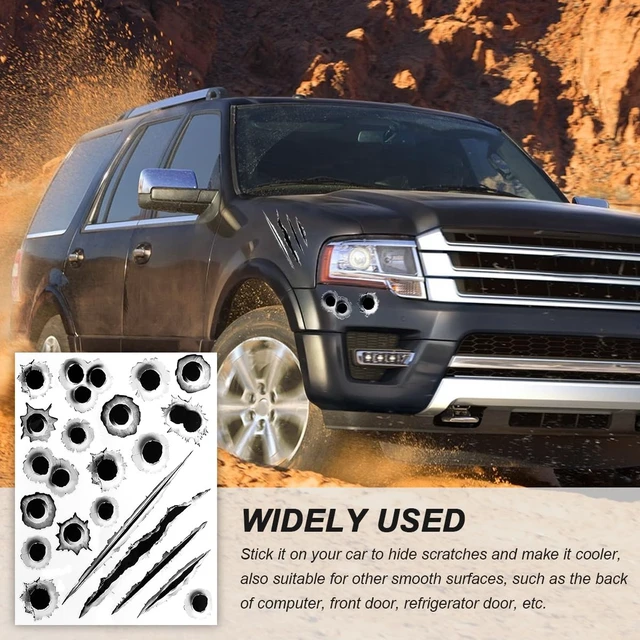 Alt view image 6 of 6 - 3D Bullet Hole Car Stickers, Ultra-Realistic Fake Bullet Hole Auto Body Scratch Decal, Waterproof PVC Fake Hole Sticker Automotive Tattoo Decoration for Bumper Window Helmet (Style A)