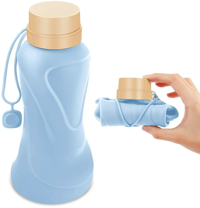 Main image of Collapsible Water Bottles,650ml,Leak Proof,Reuseable BPA Free Silicone Foldable Water Bottles,Durable Lightweight for Travel Gym Camping Hiking,Compact Size Portable Sports Water Bottle (Blue)