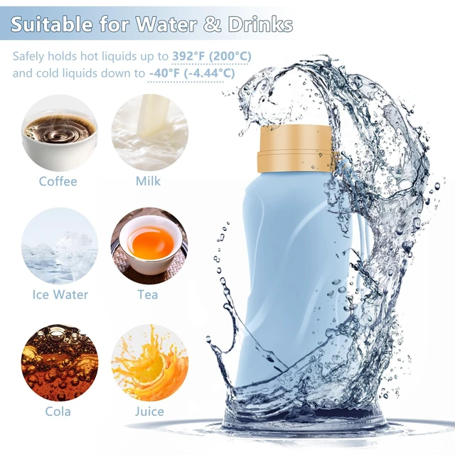 Alt view image 6 of 6 - Collapsible Water Bottles,650ml,Leak Proof,Reuseable BPA Free Silicone Foldable Water Bottles,Durable Lightweight for Travel Gym Camping Hiking,Compact Size Portable Sports Water Bottle (Blue)