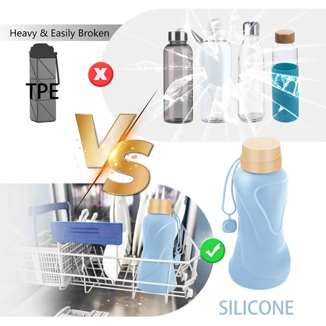 Alt view image 4 of 6 - Collapsible Water Bottles,650ml,Leak Proof,Reuseable BPA Free Silicone Foldable Water Bottles,Durable Lightweight for Travel Gym Camping Hiking,Compact Size Portable Sports Water Bottle (Blue)