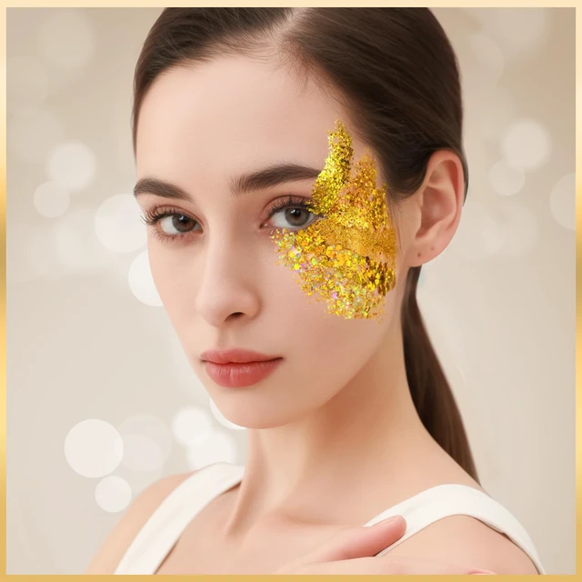 Alt view image 2 of 7 - Teenitor Face Glitter Body Glitter, Gold Body Glitter Gel, Hair Glitter Gel, 6 Shapes Rave Glitter, Festival Makeup Glitters Gel, Chunky Sparkling Glitter Gel for Face, Body, Hair