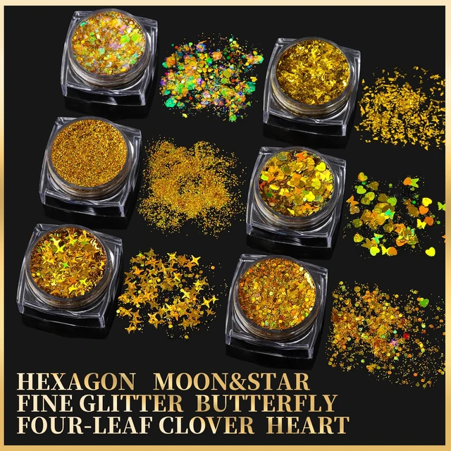 Alt view image 3 of 7 - Teenitor Face Glitter Body Glitter, Gold Body Glitter Gel, Hair Glitter Gel, 6 Shapes Rave Glitter, Festival Makeup Glitters Gel, Chunky Sparkling Glitter Gel for Face, Body, Hair