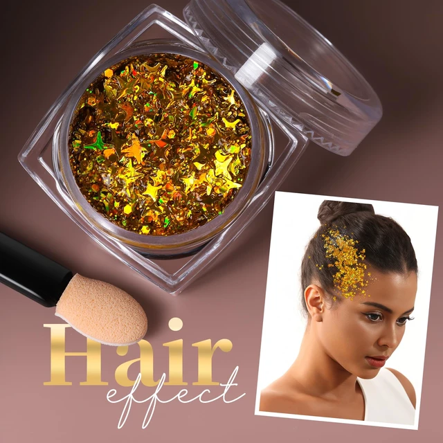 Alt view image 7 of 7 - Teenitor Face Glitter Body Glitter, Gold Body Glitter Gel, Hair Glitter Gel, 6 Shapes Rave Glitter, Festival Makeup Glitters Gel, Chunky Sparkling Glitter Gel for Face, Body, Hair