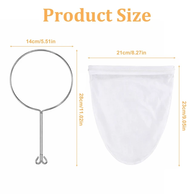 Alt view image 7 of 7 - Large Reusable Thai Tea Filter 5.5 Inch Traditional Cloth Coffee Filter with Metal Handle Washable Coffee Pour Over Filters Ultra Fine Mesh Strainer Bags for Tea NutMilk Coconut Milk and Juice