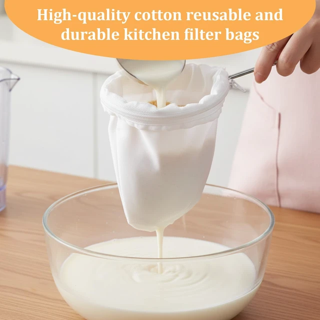 Alt view image 3 of 7 - Large Reusable Thai Tea Filter 5.5 Inch Traditional Cloth Coffee Filter with Metal Handle Washable Coffee Pour Over Filters Ultra Fine Mesh Strainer Bags for Tea NutMilk Coconut Milk and Juice