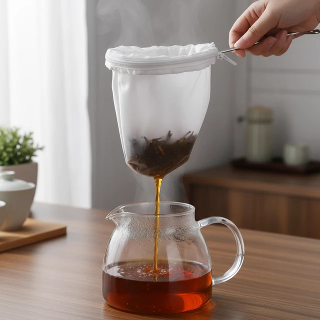 Alt view image 5 of 7 - Large Reusable Thai Tea Filter 5.5 Inch Traditional Cloth Coffee Filter with Metal Handle Washable Coffee Pour Over Filters Ultra Fine Mesh Strainer Bags for Tea NutMilk Coconut Milk and Juice