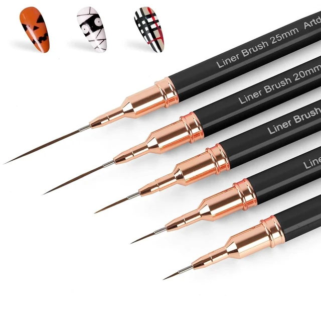 Main image of Artdone Metallic Nail Art Pens, Liner Brushes Set, 5PCS Black Nail Tools
