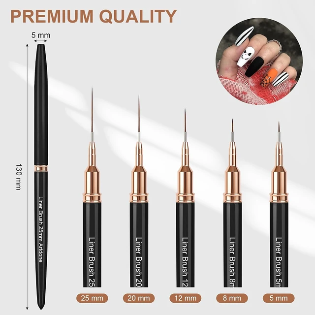 Alt view image 6 of 6 - Artdone Metallic Nail Art Pens, Liner Brushes Set, 5PCS Black Nail Tools