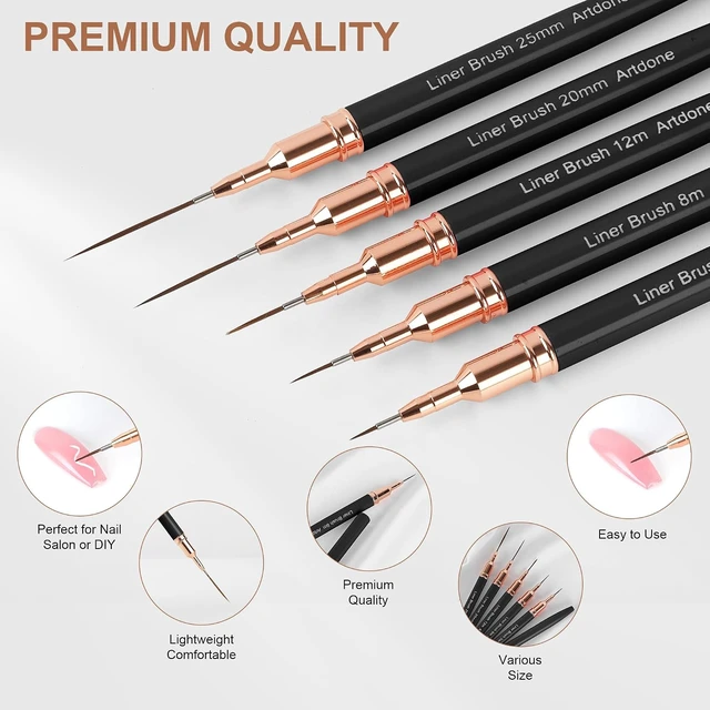 Alt view image 5 of 6 - Artdone Metallic Nail Art Pens, Liner Brushes Set, 5PCS Black Nail Tools