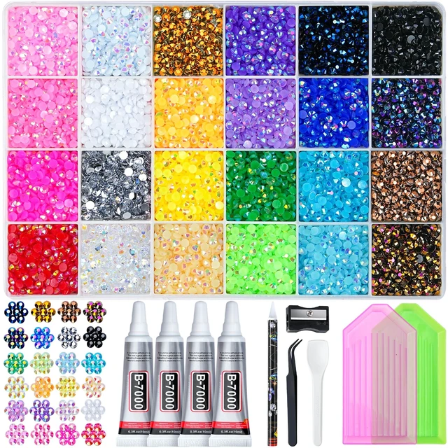 Main image of 35000 Pcs Resin Jelly Rhinestones Kit, Multicolor 3mm Flatback Rhinestones with 4 Pcs B7000 Jewelry Glue & Tools, All-in-One Bedazzling Kit for DIY Arts & Crafts Gifts