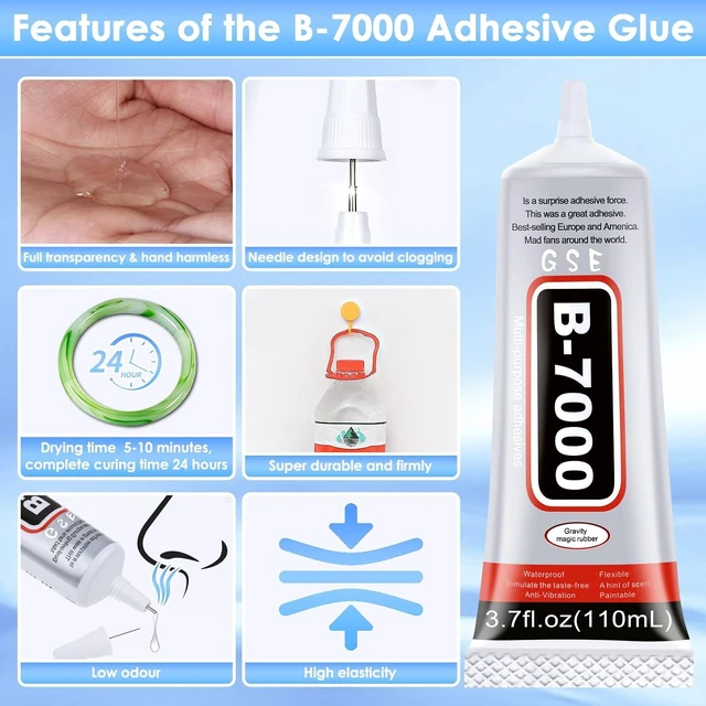 Alt view image 5 of 6 - B7000 Rhinestones Glue for Crafts, 110ML Glue of Diamond Jewelry 3.7fl.oz Clear B-7000 Super Jewelry Glue Transparent Industrial Adhesive for Fabric Phone Repair Jewelery Making Crystal Gem