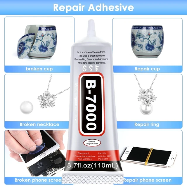 Alt view image 6 of 6 - B7000 Rhinestones Glue for Crafts, 110ML Glue of Diamond Jewelry 3.7fl.oz Clear B-7000 Super Jewelry Glue Transparent Industrial Adhesive for Fabric Phone Repair Jewelery Making Crystal Gem