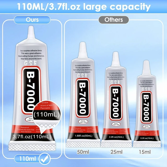 Alt view image 3 of 6 - B7000 Rhinestones Glue for Crafts, 110ML Glue of Diamond Jewelry 3.7fl.oz Clear B-7000 Super Jewelry Glue Transparent Industrial Adhesive for Fabric Phone Repair Jewelery Making Crystal Gem
