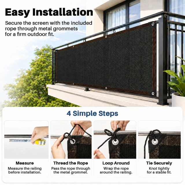 Alt view image 7 of 7 - RAINFLOW Balcony Privacy Screen - Patio Privacy Screen 3x10 FT Black Mesh