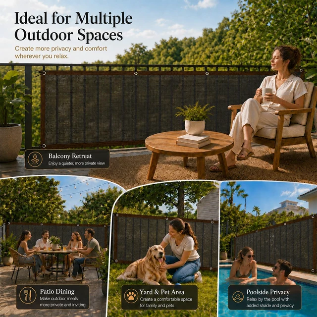 Alt view image 3 of 7 - RAINFLOW Balcony Privacy Screen - Patio Privacy Screen 3x10 FT Black Mesh