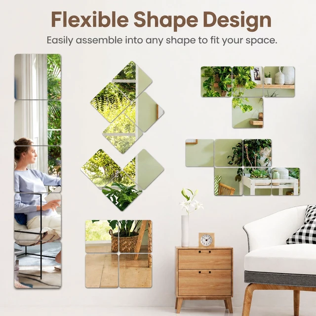 Alt view image 2 of 6 - Mirror Stickers for Walls 4 Packs Self Adhesive Stick on Mirrors Tiles