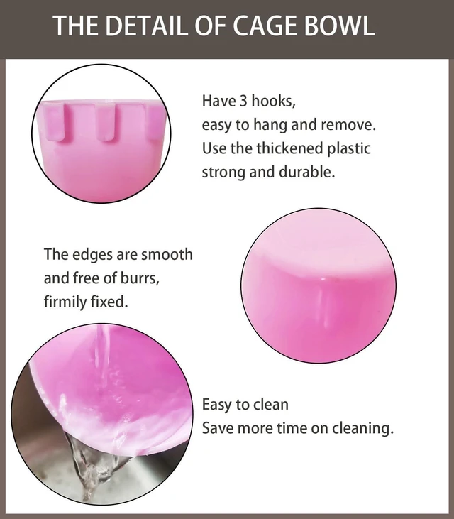 Alt view image 2 of 5 - 10 Pack Cage Cups Birds Feeders Seed Bowl Chicken Feeding Watering Dish Rabbit Water Food Hanging Wire Cages Box 8oz Coop Cups for Pet Parrot Parakeet Gamefowl Poultry Pigeon (Pink)