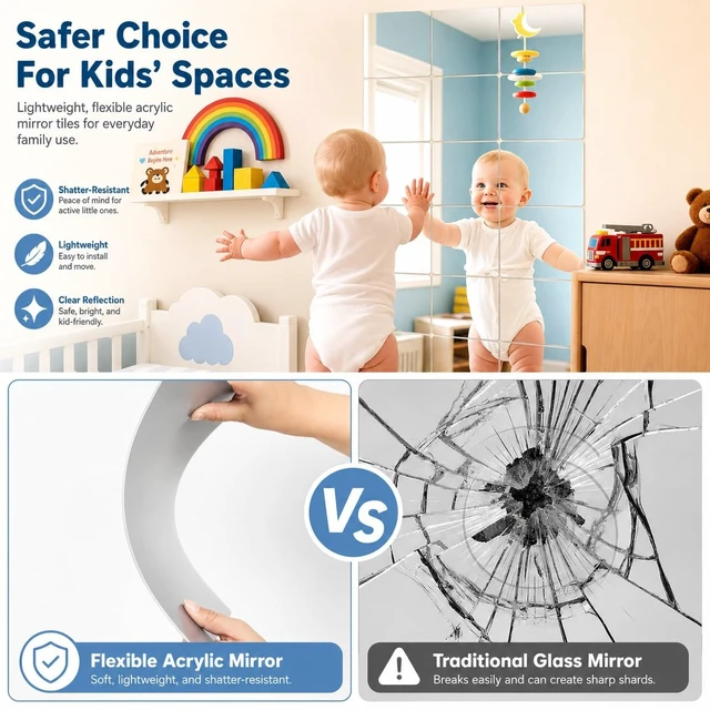 Alt view image 4 of 7 - 4 Packs Peel and Stick Mirrors for Wall, Self Adhesive Acrylic Mirror Tiles