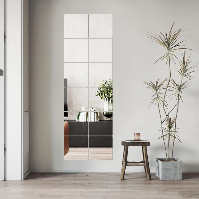 Alt view image 7 of 7 - 4 Packs Peel and Stick Mirrors for Wall, Self Adhesive Acrylic Mirror Tiles