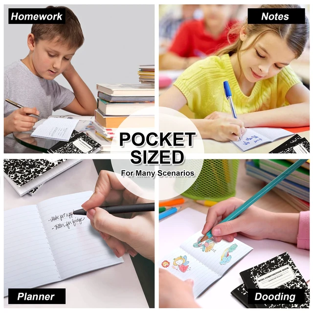 Alt view image 6 of 7 - feela Mini Composition Notebook, Cute 30 Pack Black Narrow Ruled Mini Composition Books Bulk, Small Pocket Marble Journal Notebooks for Kids Students College Office, Pocket Size 4.5 x 3.25 in