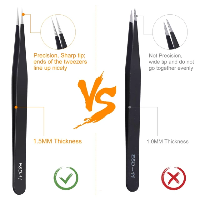 Alt view image 3 of 7 - kaverme 3PCS Precision Tweezers Set, Upgraded Anti-Static Stainless Steel