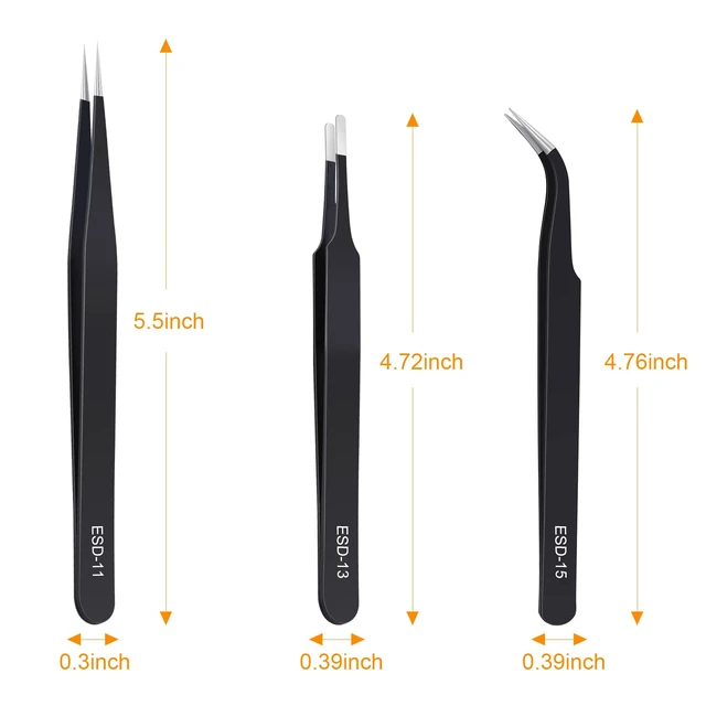 Alt view image 6 of 7 - kaverme 3PCS Precision Tweezers Set, Upgraded Anti-Static Stainless Steel