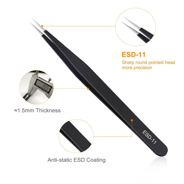 Alt view image 5 of 7 - kaverme 3PCS Precision Tweezers Set, Upgraded Anti-Static Stainless Steel