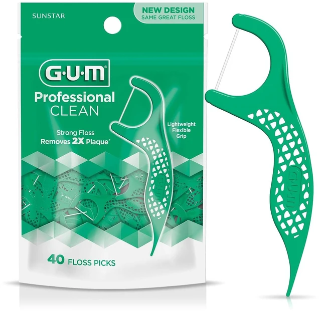 Main image of GUM Professional Clean Dental Floss Picks, Fresh Mint Flossers, 40 Count