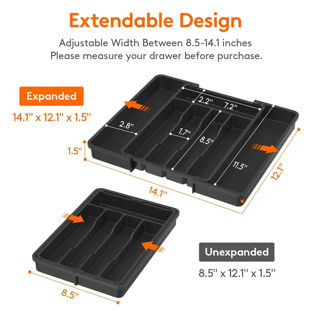 Alt view image 3 of 6 - Lifewit Expandable Silverware Drawer Organizer, Kitchen Utensil Tray