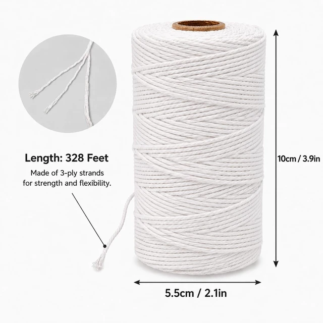Alt view image 3 of 6 - jijAcraft White String, Butchers Twine, 328 Feet 2mm Cotton Twine Strings for Cooking Crafts Gift Wrapping Turkey Sausage Gardening
