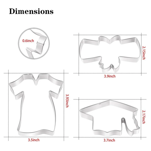 Alt view image 3 of 7 - Graduation Cookie Cutters Set 3 Pieces, Stainless Steel Graducation Cap Cookie Cutter, Diploma, Graduation Gown Dress Cookie Cutter for Graduation Celebration Party