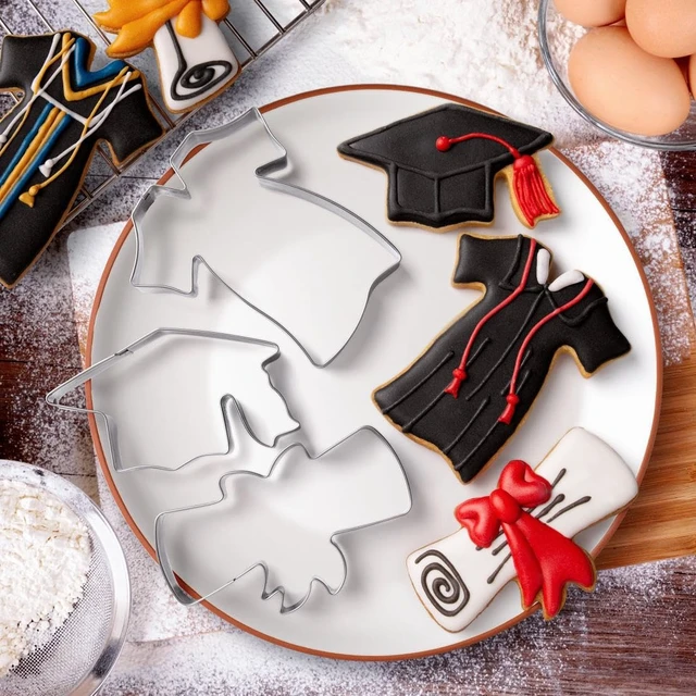 Alt view image 7 of 7 - Graduation Cookie Cutters Set 3 Pieces, Stainless Steel Graducation Cap Cookie Cutter, Diploma, Graduation Gown Dress Cookie Cutter for Graduation Celebration Party