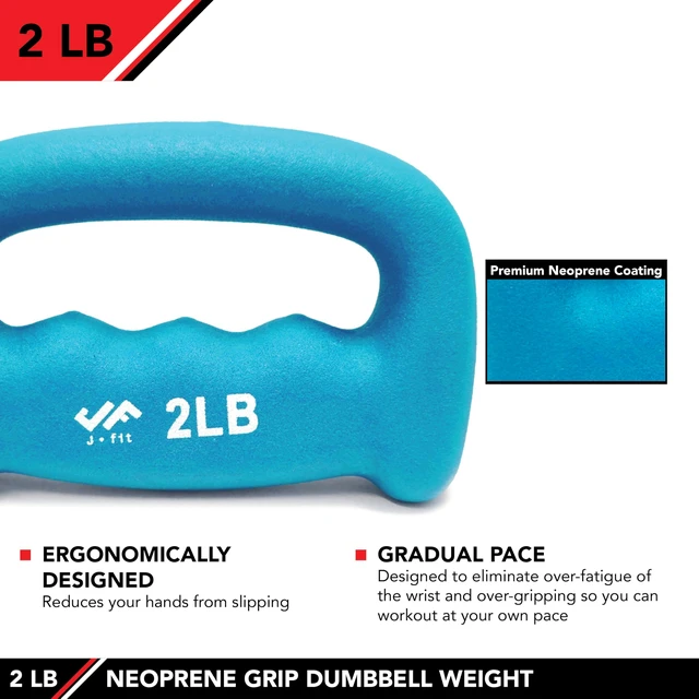Alt view image 2 of 6 - JFIT Neoprene D Grip Dumbbells - Single Weights 1LB-5LB - Premium Non-Slip, Hand Weights, Ergonomic Design