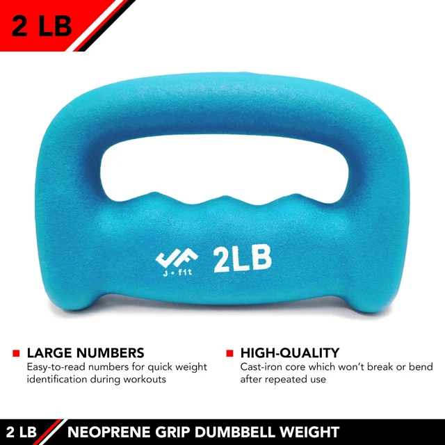 Alt view image 4 of 6 - JFIT Neoprene D Grip Dumbbells - Single Weights 1LB-5LB - Premium Non-Slip, Hand Weights, Ergonomic Design