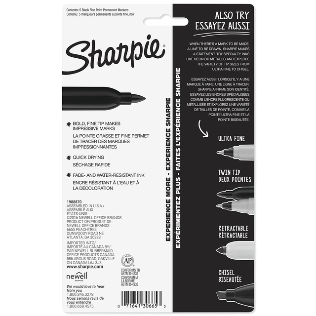 Alt view image 6 of 7 - Sharpie Permanent Markers, Fine Tip, Black, 5 Count - Quick Drying, Fade Resistant
