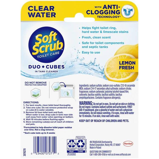 Alt view image 2 of 7 - Soft Scrub In-Tank Toilet Cleaner Duo-Cubes, Lemon Fresh, Yellow, 4 Ct