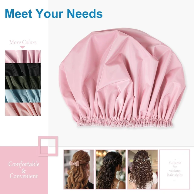 Alt view image 7 of 7 - Shower Cap for Women, Large Waterproof Shower Bonnet