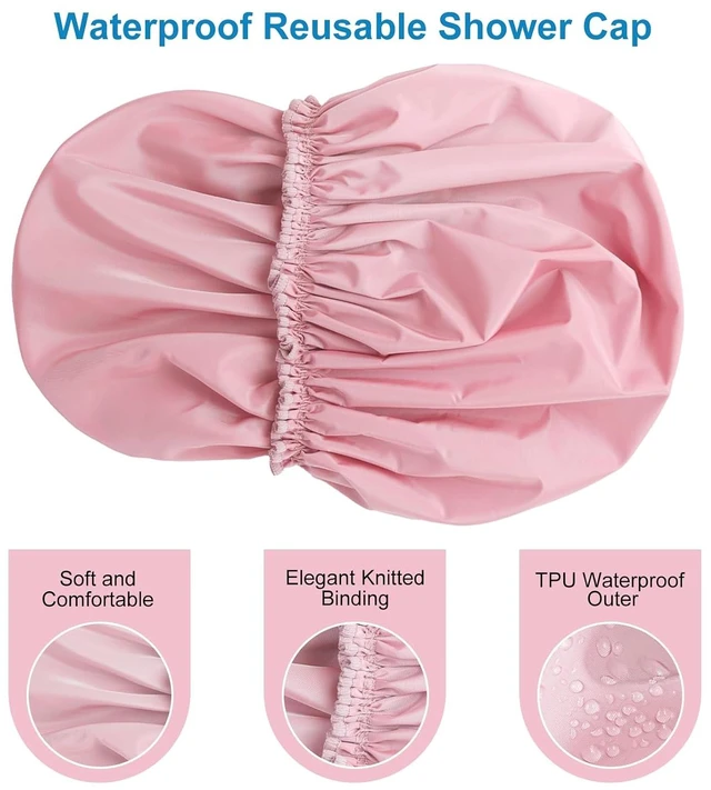 Alt view image 5 of 7 - Shower Cap for Women, Large Waterproof Shower Bonnet