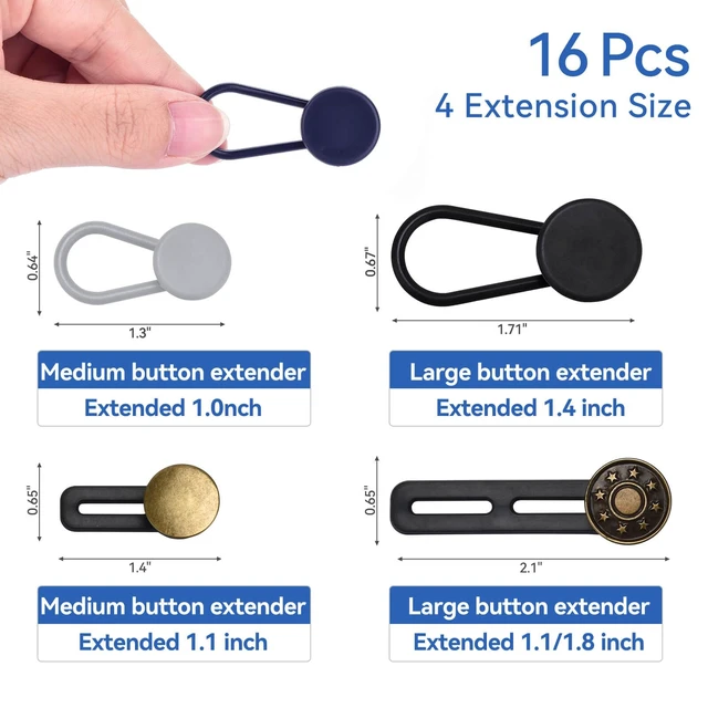 Alt view image 2 of 7 - 16 PCS Button Extenders for Jeans, Waist Adjuster for Pants, Jeans Button Extender, Waistband Extension 1-1.8 Inches, Invisible Extenders Set Fit Casual/Suit Pants, Short Skirts, Maternity
