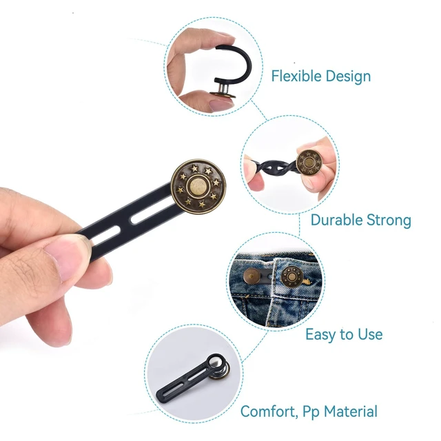 Alt view image 4 of 7 - 16 PCS Button Extenders for Jeans, Waist Adjuster for Pants, Jeans Button Extender, Waistband Extension 1-1.8 Inches, Invisible Extenders Set Fit Casual/Suit Pants, Short Skirts, Maternity