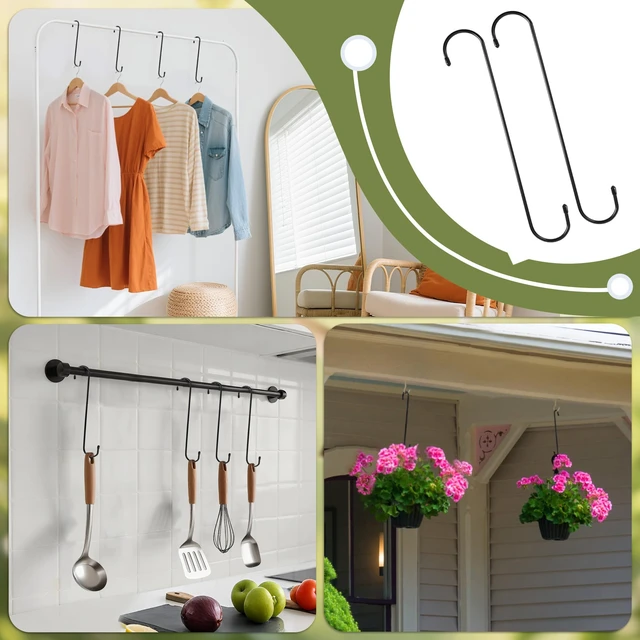 Alt view image 2 of 7 - 12 Inch Large S Hooks for Hanging Plants, Black Metal Heavy Duty Long Hook for Hanging Bird Feeder, Bird House, Clothes, Wind Chimes, Flower Basket, 2 Pack