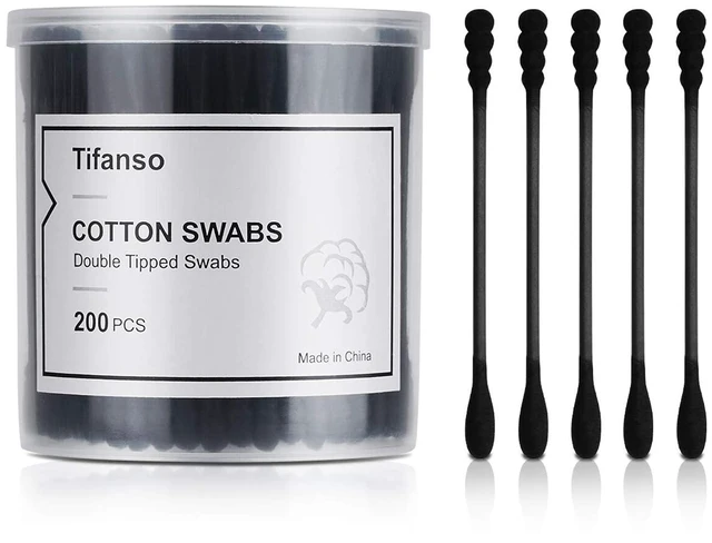 Main image of tifanso 200 Count Black Double Tipped Cotton Swabs, Hypoallergenic Natural