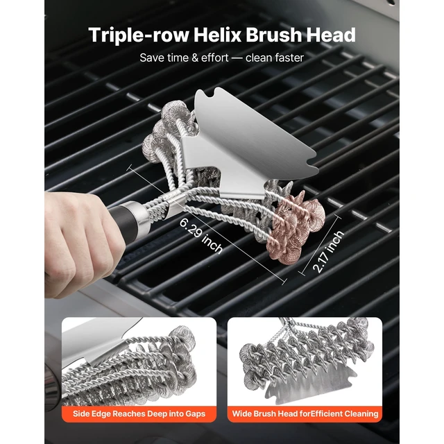 Alt view image 5 of 6 - KFFKFF Grill Brush and Scraper, BBQ Cleaning Tool for Outdoor Grills, Stainless Steel Wire Design, Bristle-Free Brush for Porcelain, Charcoal, and Grate Cleaning, 17 Inches