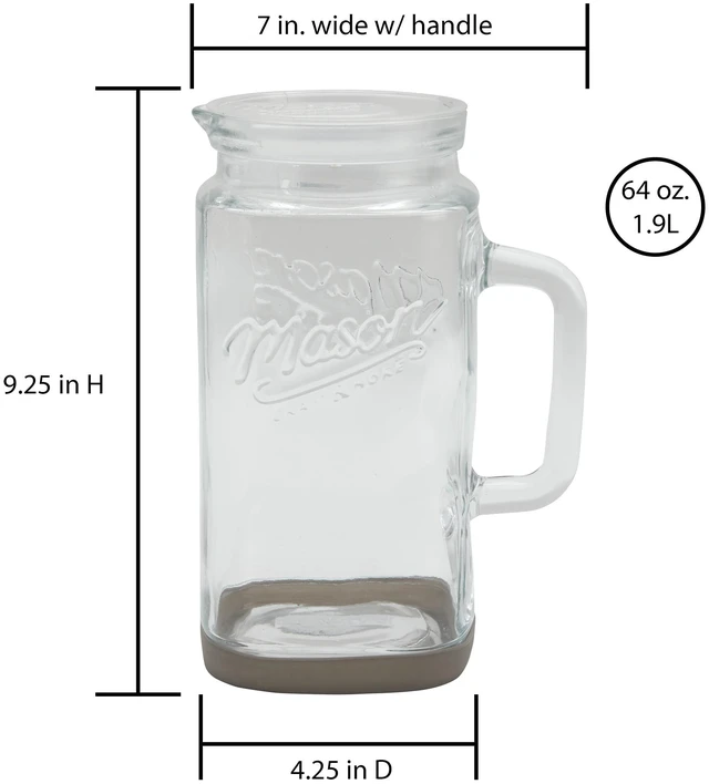 Alt view image 2 of 6 - Mason Craft & More Glass 0.5 Gallon Pitcher with Removable Plastic Lid and Silicone Base, Gray, Well Suited to Cold Drink Preparation
