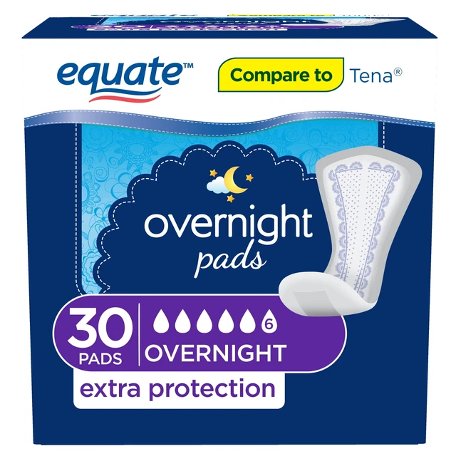 Alt view image 4 of 6 - (2 pack) (2 pack) Equate Women's Overnight Incontinence Pads, Ultimate Absorbency 30 count (Total 60 Count), Compare to Tena®