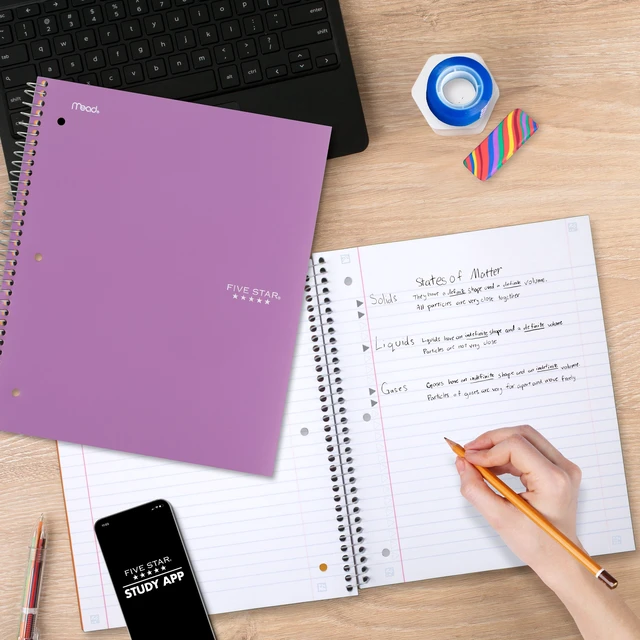 Alt view image 5 of 6 - Five Star Spiral Notebook + Study App, 5 Subject, Wide Ruled, 8" x 10.5", Amethyst